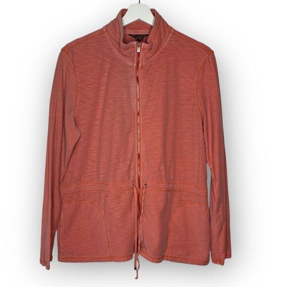 Tommy Bahama Jacket Bright Peach Cotton Slub Full Zip Waist Tie Women’s Medium - Picture 1 of 10